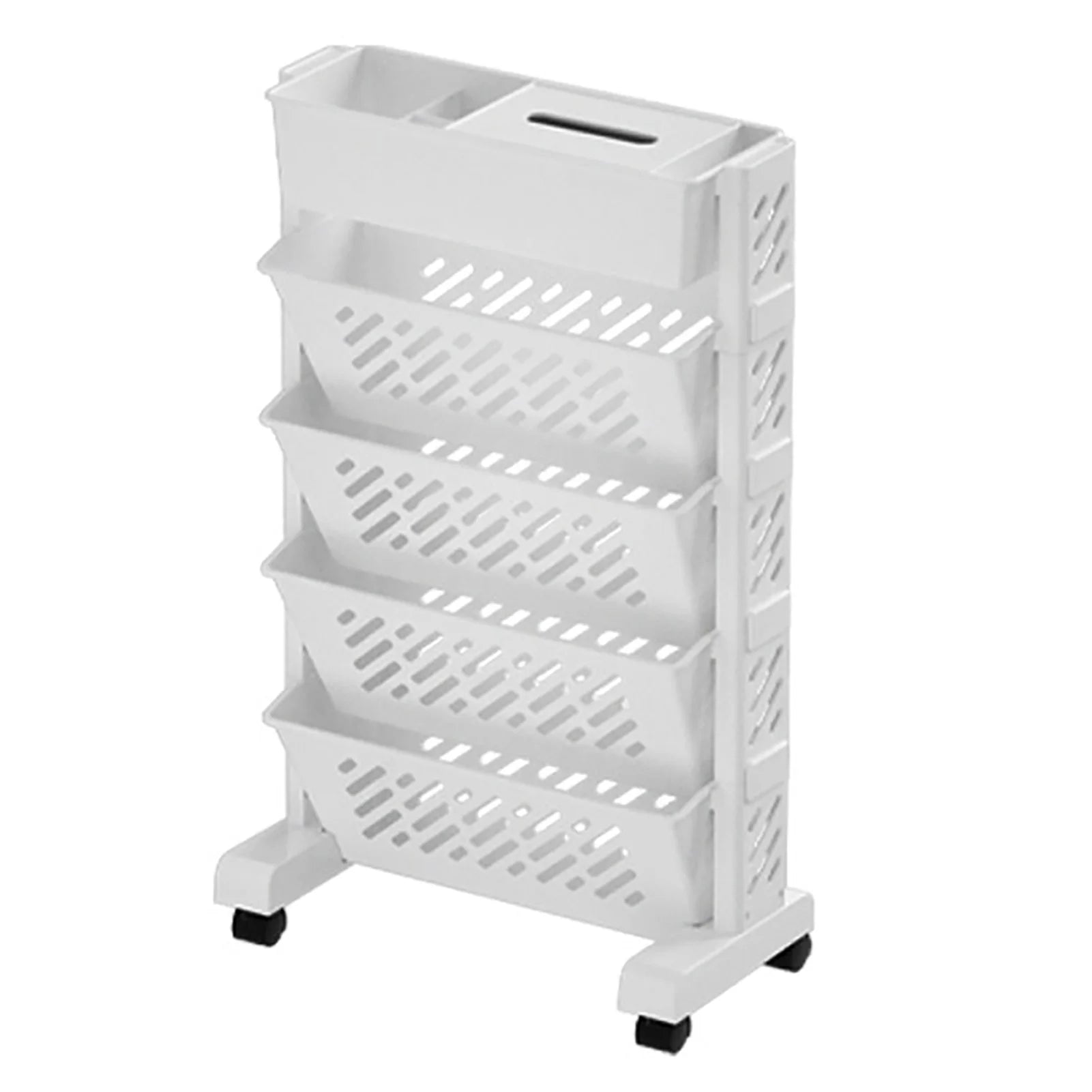 5 Tier Rotatable Storage Rack Movable Book Organizer Trolley for Home Office Study