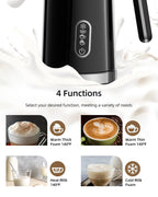 Automatic Milk Frother and Warmer 500W 4-in-1 Hot and Cold Foam Maker 300ml Heating Capacity White
