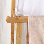 Bamboo Rolling Clothes Rack with Double Rails and Shelf Portable Open Wardrobe Storage
