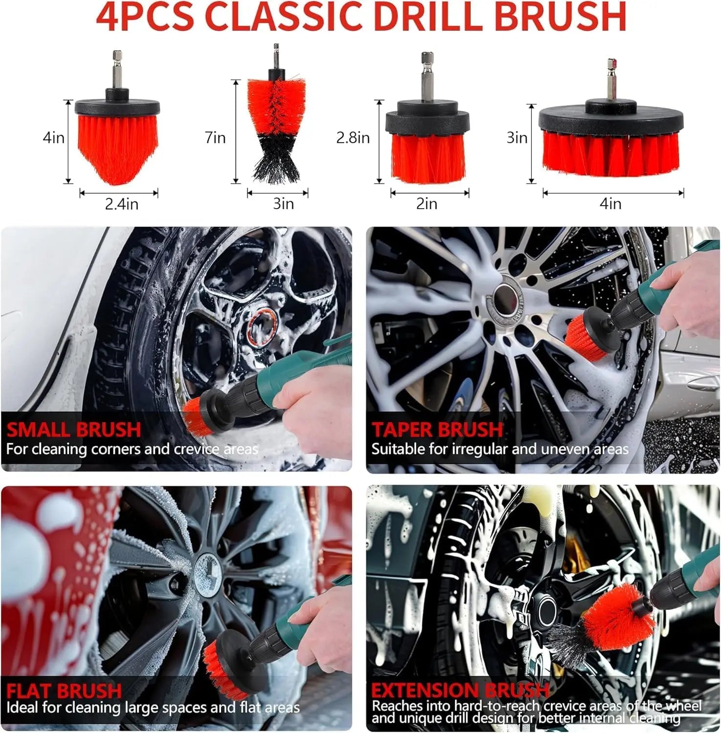 35 Piece Car Cleaning and Detailing Kit with Drill Brush Set, Tire Brushes and Tool Storage Box