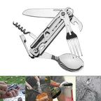 1 pc 6 in 1 Multifunctional Cutlery Set Outdoor Tableware Camping Portable Meal Knife Fork Spoon Bottle Outdoor Camping Cookware