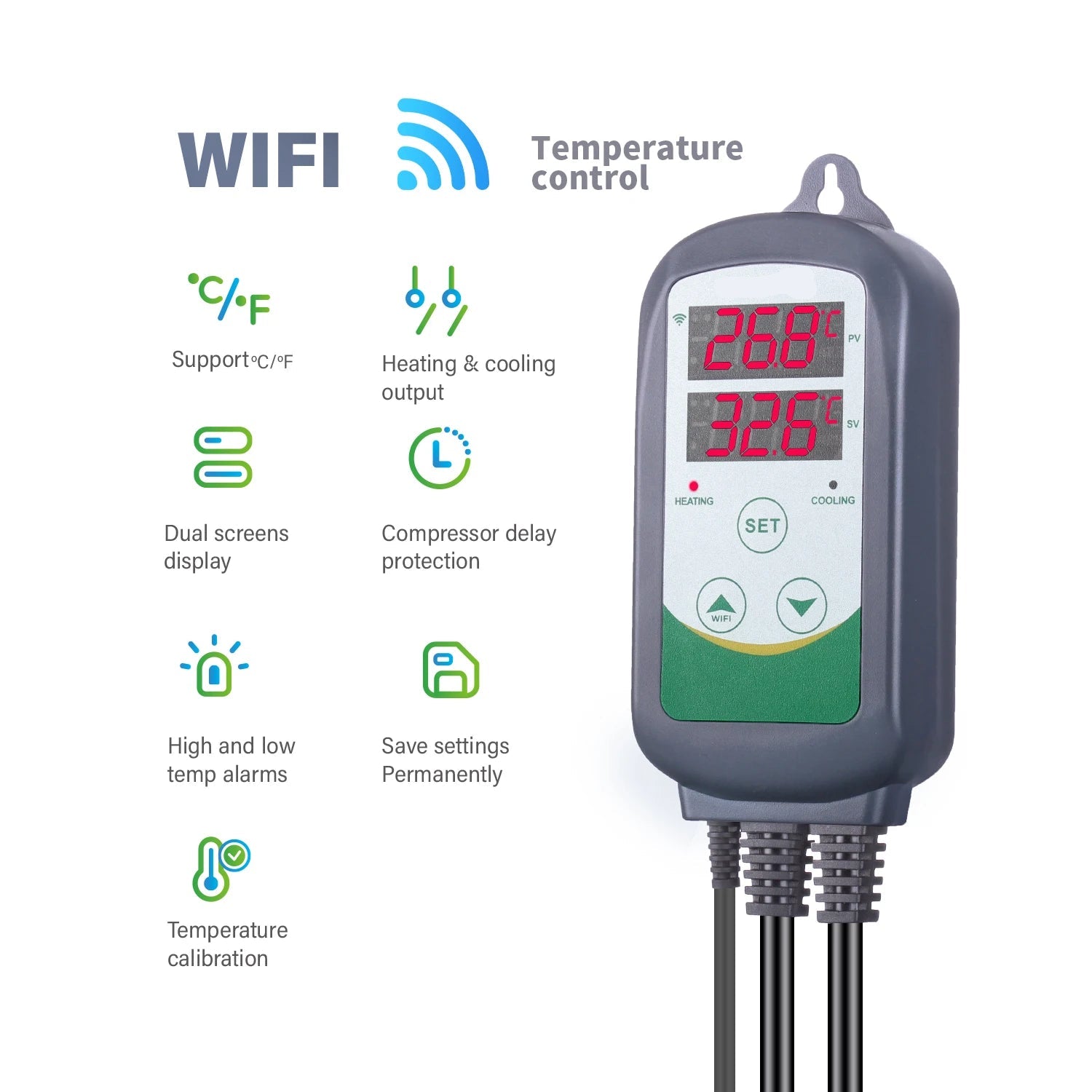 Smart WIFI Temperature and Humidity Controller Set with Dual Relay Control and Digital Display