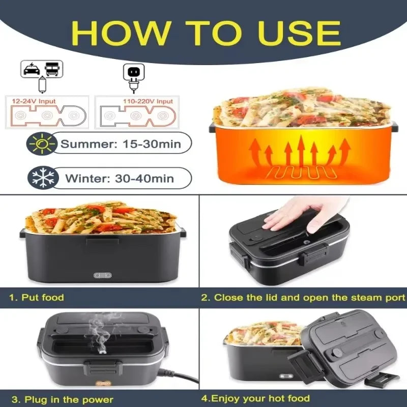 Electric Lunch Box 1.8L Portable Food Warmer 75W Leakproof for Car Truck Office with Carry Bag
