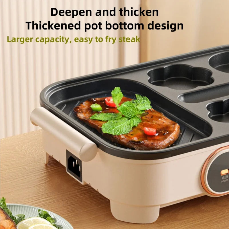 Compact 3-in-1 Breakfast Maker 800W Non-Stick Grill Pan for Eggs Sandwiches Sausages