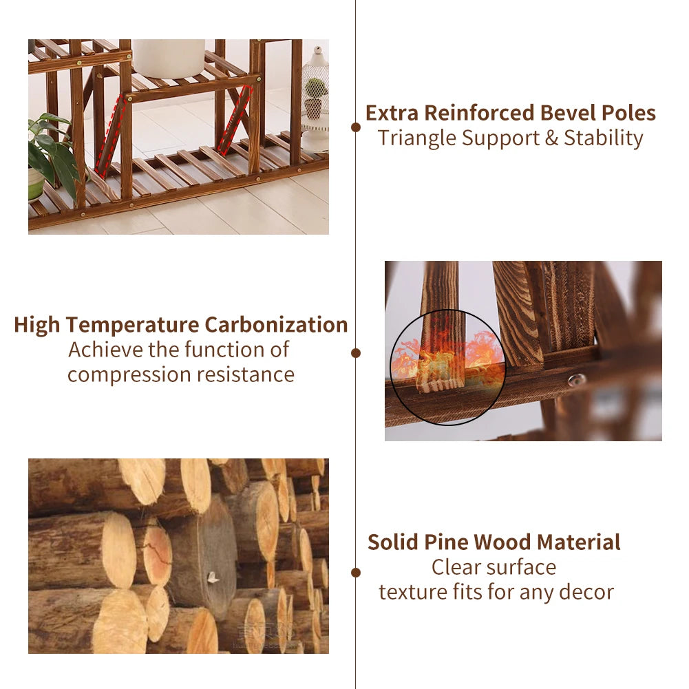 Wooden Multi-Tier Plant Shelf Stand Indoor Outdoor Flower Pot Display Rack
