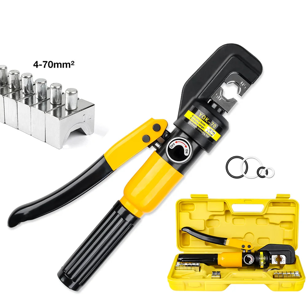 Heavy Duty Hydraulic Wire Crimper Plier 10T Manual Press Tool 4-70mm2 with 8 Crimping Dies