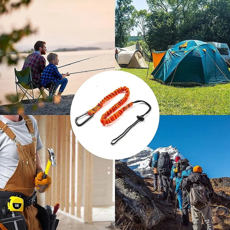 Tool Lanyard Set 3 Pack Adjustable Elastic Safety Strap with Carabiner 80cm-110cm 6.8kg Load Capacity