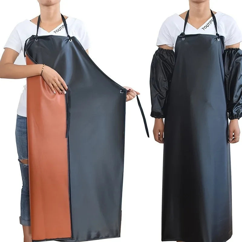 Heavy Duty PVC Waterproof Apron with Sleeves 77cm x 105cm for Kitchen Workshop Cleaning