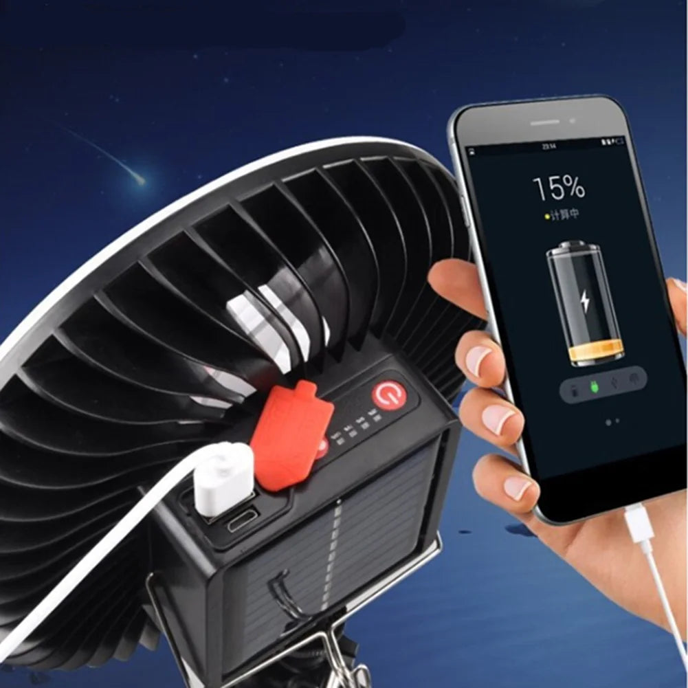 2 in 1 Rechargeable Camping Lantern and Fan Portable LED Tent Light with USB Charging