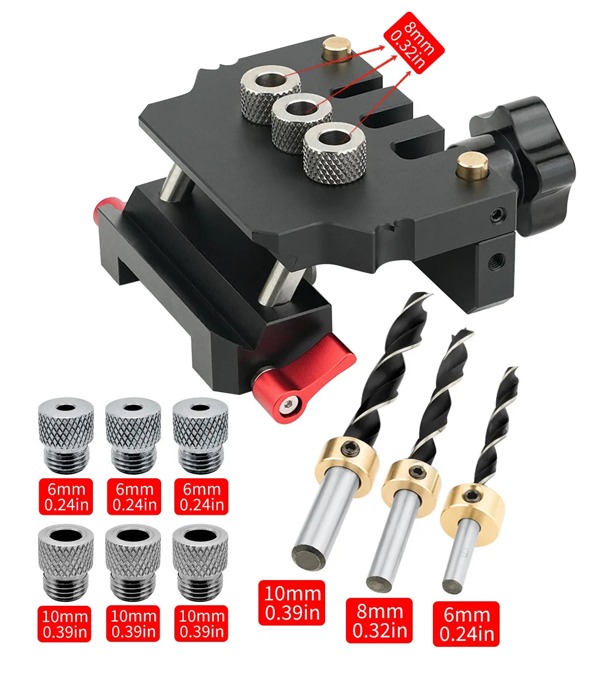 Self-Centering Doweling Jig Kit for Woodworking with Drill Guides and Panel Joiner Tool
