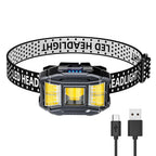 Lightweight COB LED Headlamp Rechargeable Head Torch with Power Display for Camping Fishing