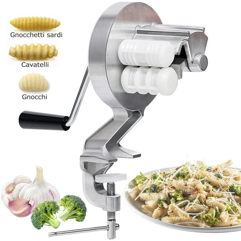 Manual Cavatelli Pasta Maker Aluminum Alloy Gnocchi and Pasta Machine with Table Clamp Hand Crank