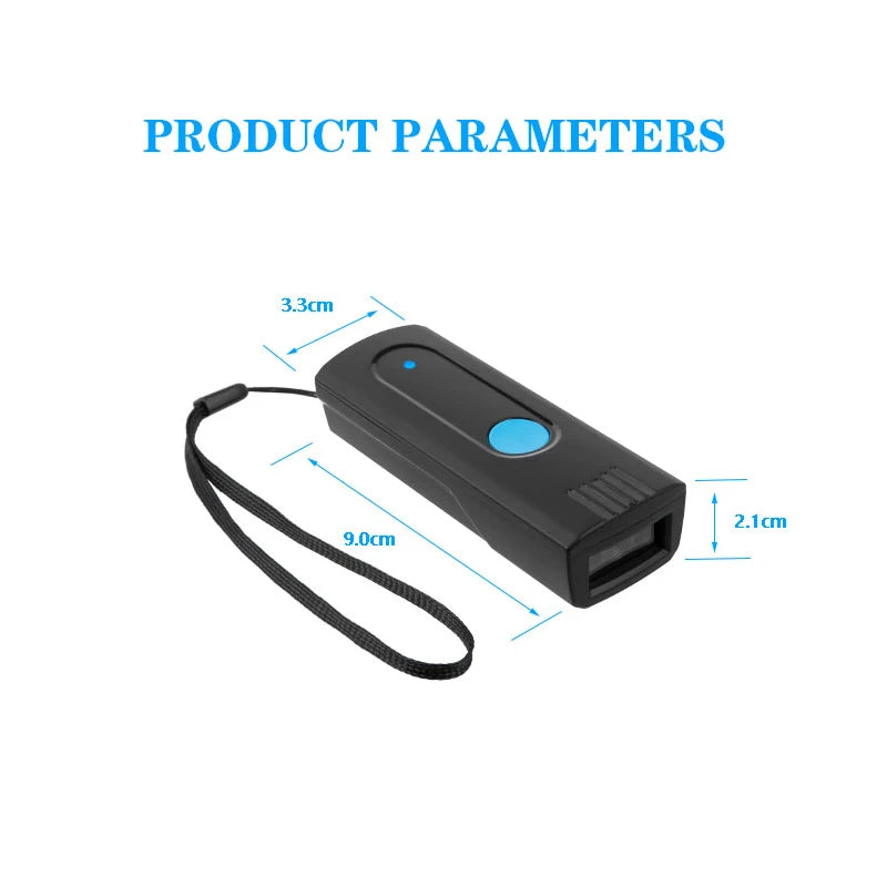 Portable Wireless Barcode Scanner with Bluetooth USB CMOS Scanner for iOS Android Windows