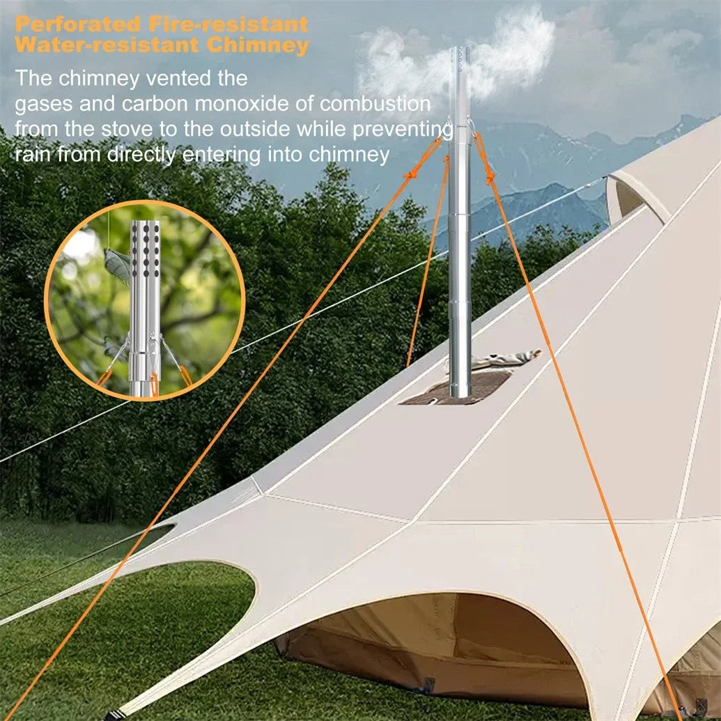 Portable Stainless Steel Camping Wood Stove with Chimney Pipes for Outdoor Cooking and Camping Use