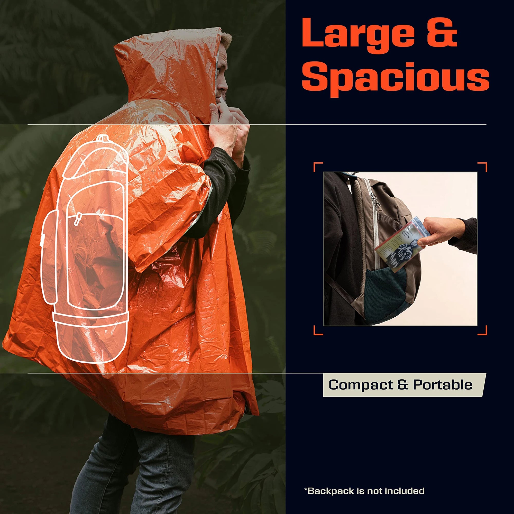 4 Pack Emergency Rain Ponchos with Hood Portable Waterproof Outdoor Rainwear for Camping Hiking Travel
