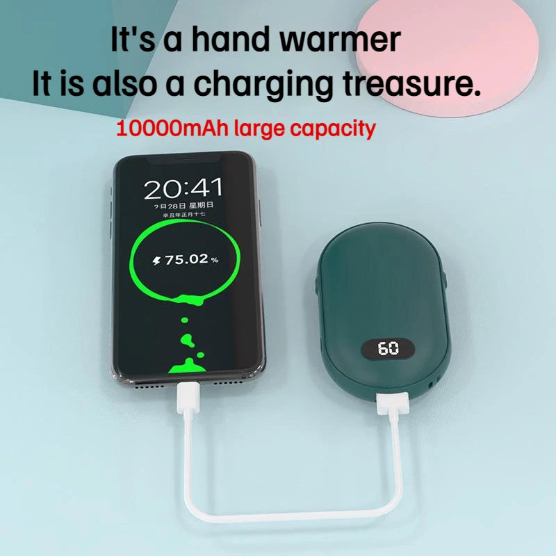 2-in-1 USB Rechargeable Hand Warmer and Portable Power Bank Compact Pocket Warmer for Outdoor Use