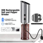 Rechargeable Electric Salt and Pepper Grinder Set 2PCS with Stainless Steel and Glass Spice Mills