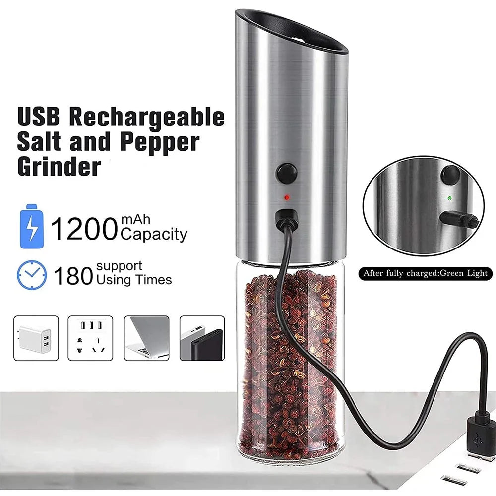 Rechargeable Electric Salt and Pepper Grinder Set 2PCS with Stainless Steel and Glass Spice Mills