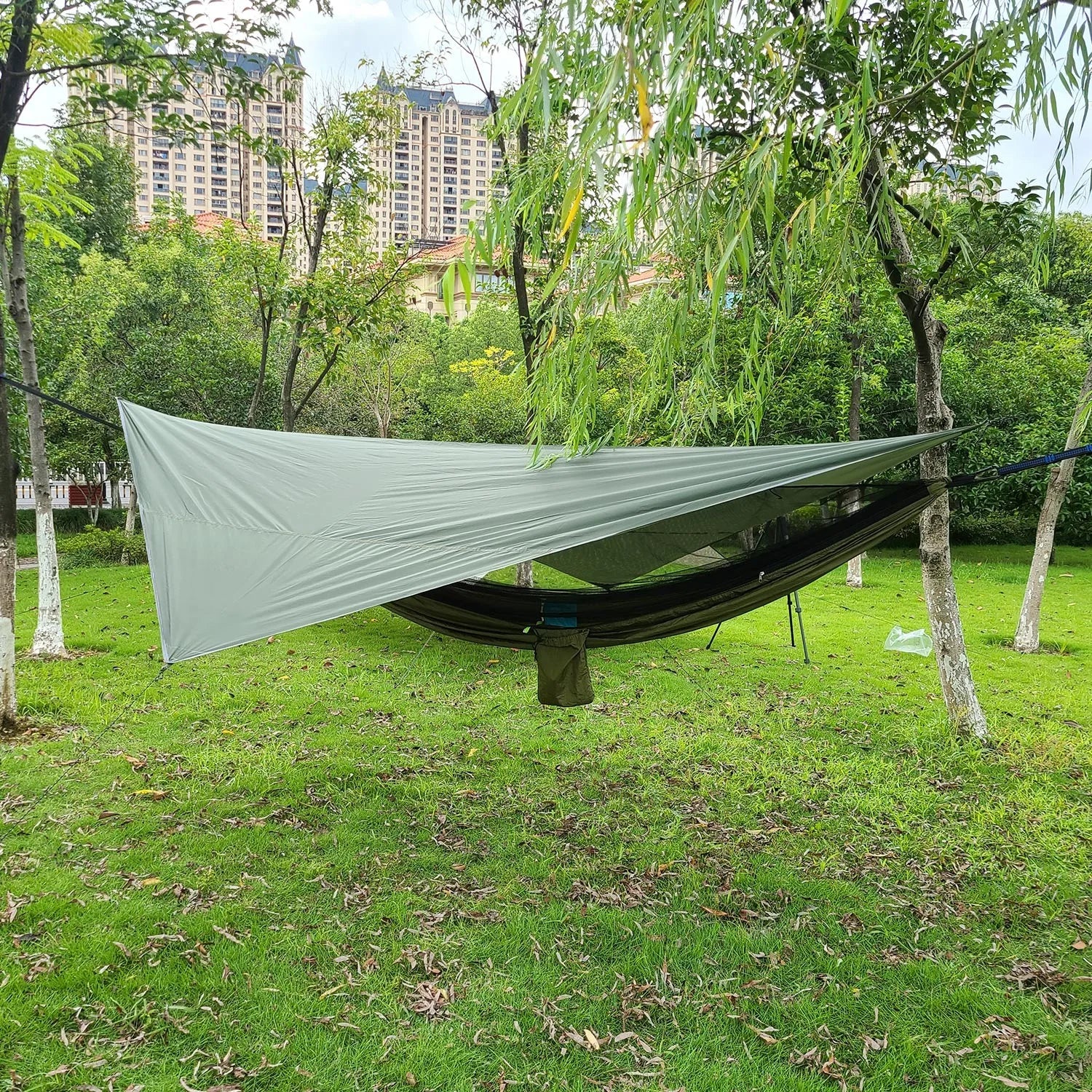 Portable Camping Hammock Set with Mosquito Net, Rain Fly Tarp and Straps for Hiking and Outdoor Camping