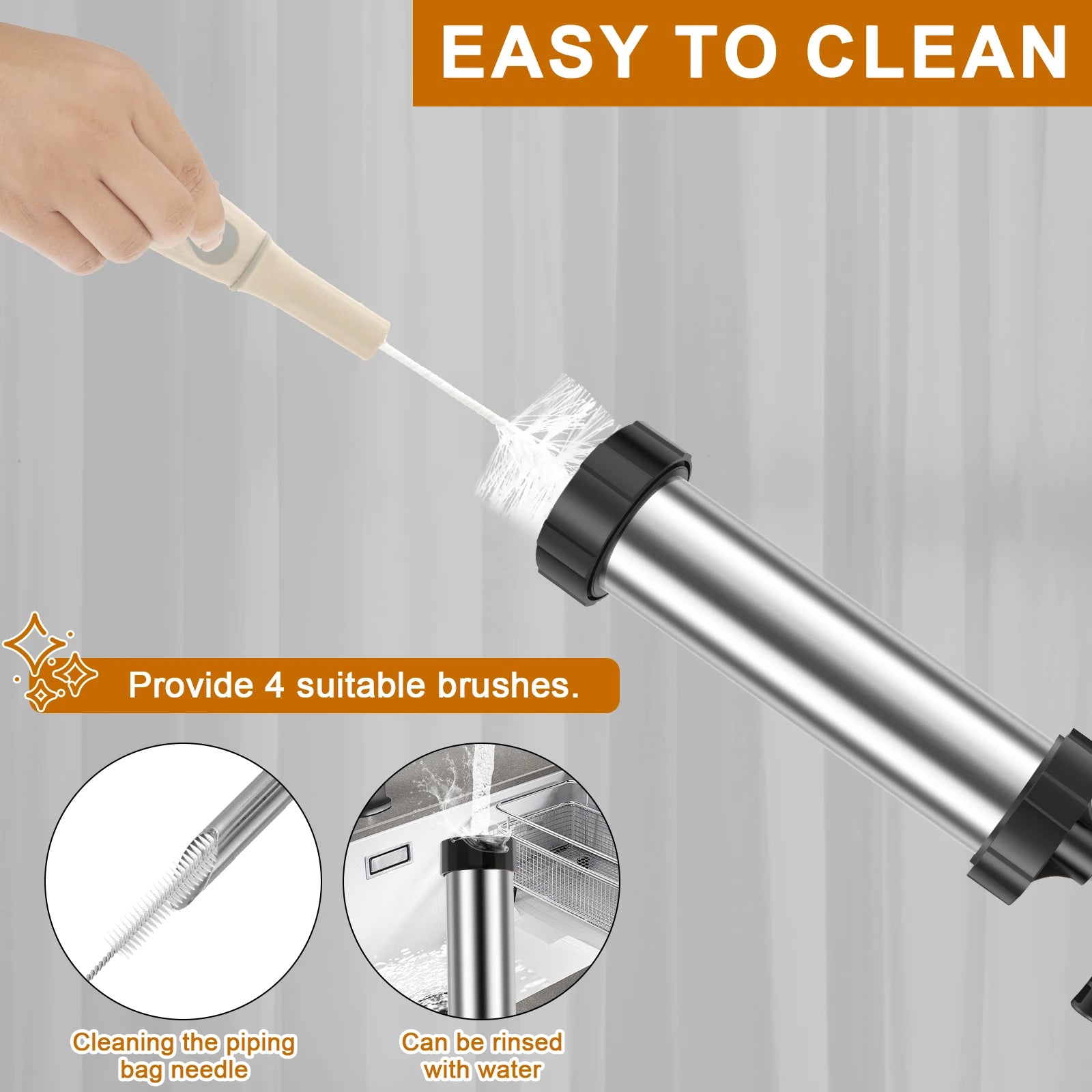 Stainless Steel Churro Maker Kit with 3 Nozzles Reusable Piping Bag Filling Tools and Cleaning Brushes