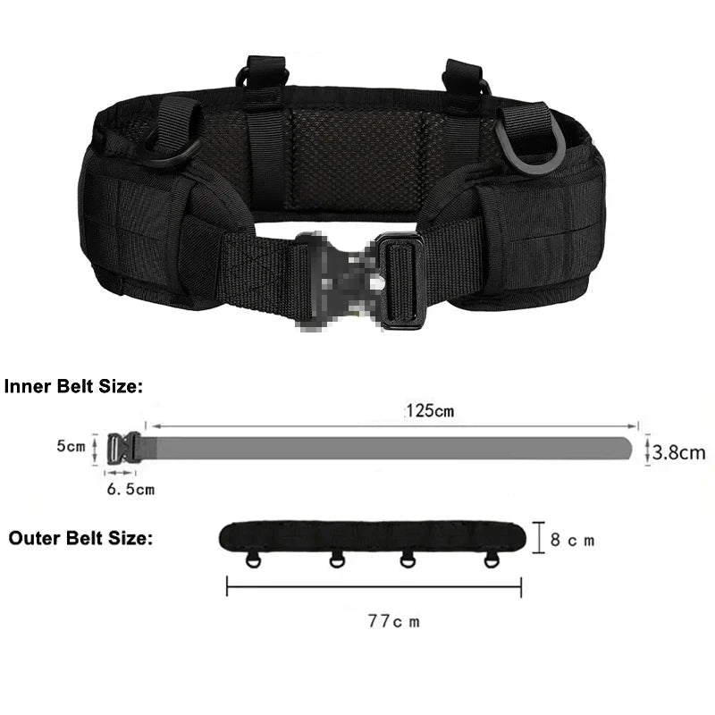 Tactical Padded Utility Belt with MOLLE System Adjustable Nylon Waist Belt for Outdoor Activities