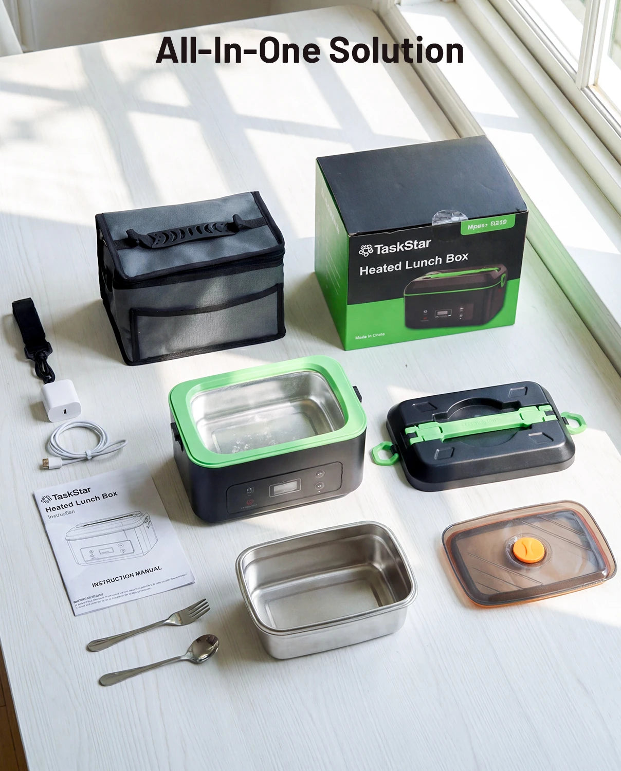 Cordless Electric Lunch Box 1.2L Rechargeable Food Warmer 100W with Carry Bag and Battery