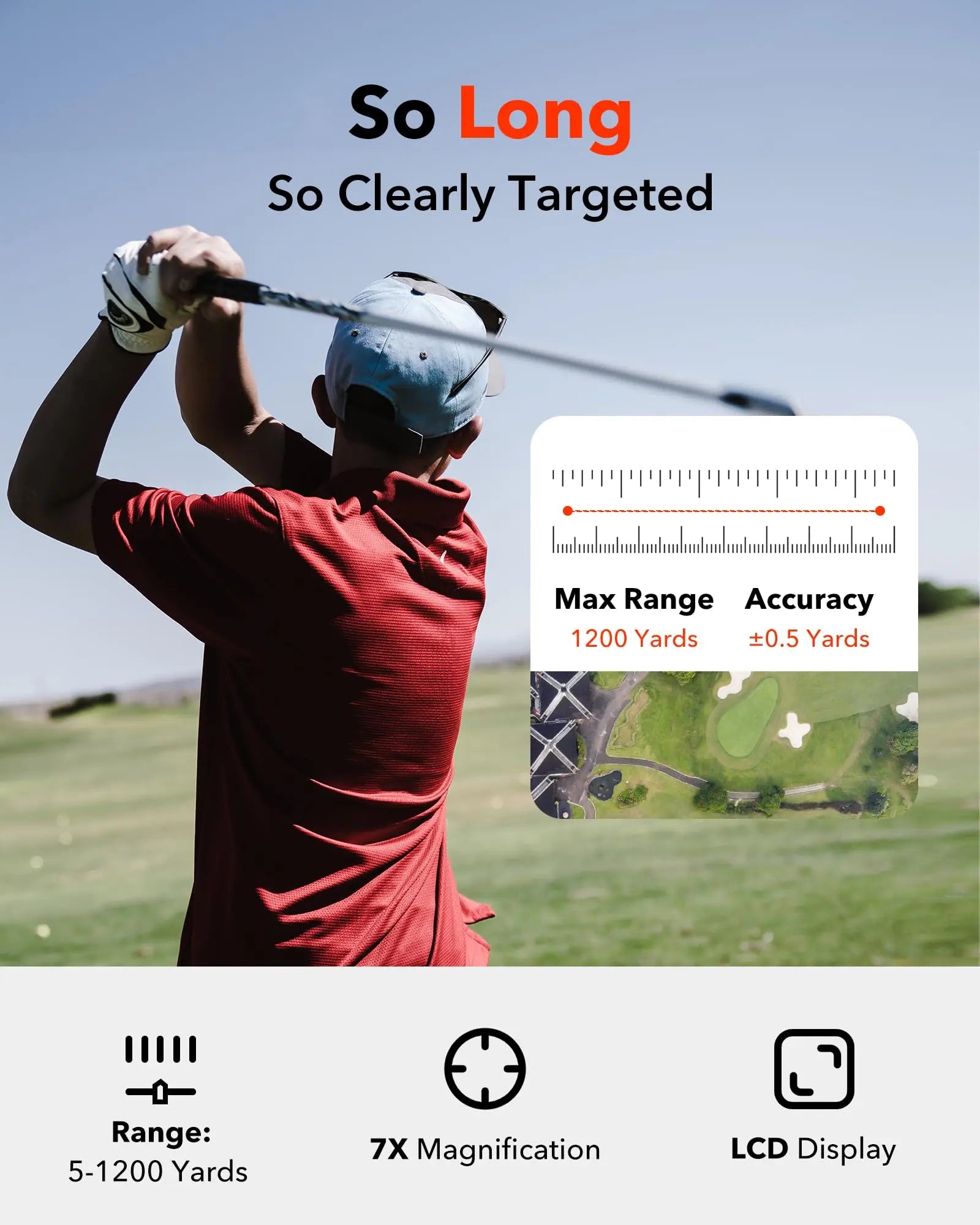 Waterproof Rechargeable Golf Distance Rangefinder with Magnetic Mount 7x Magnification 1200 Yard Range