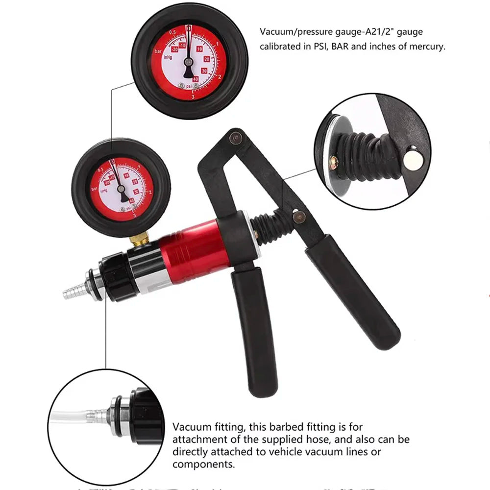 Hand Held Vacuum Pump Tester and Brake Bleeder Kit 21 Piece Automotive Diagnostic Tool with Gauge