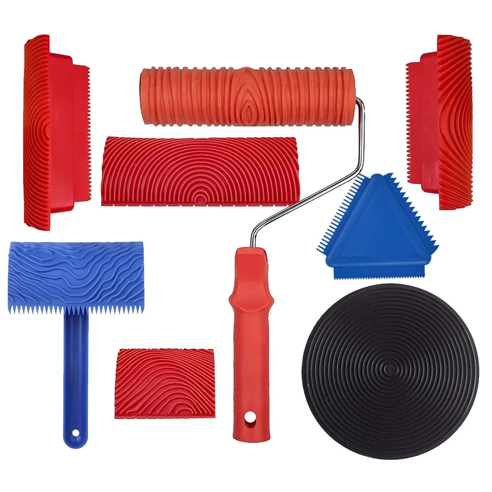 Reusable Wood Grain Paint Roller with Handle Decorative Texture Tool for DIY Home Projects