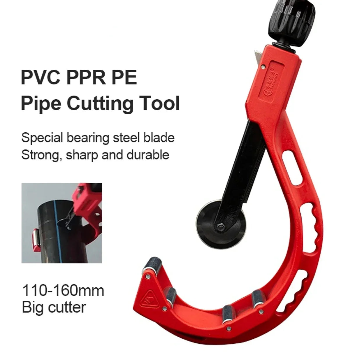 Adjustable Roller Pipe Cutter 110–200mm for PVC PP PE Copper Tubes Heavy Duty Tool