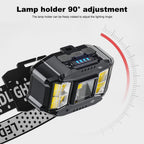 Lightweight COB LED Headlamp Rechargeable Head Torch with Power Display for Camping Fishing