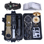Portable Emergency Survival Tool Kit with Compass Flashlight Multi Tool Set Camping Hiking Travel Gear