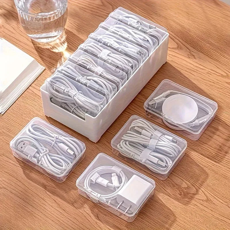 Desktop Cable Organizer Storage Box with 7 Compartment Cases for Data Cables Chargers and Small Accessories