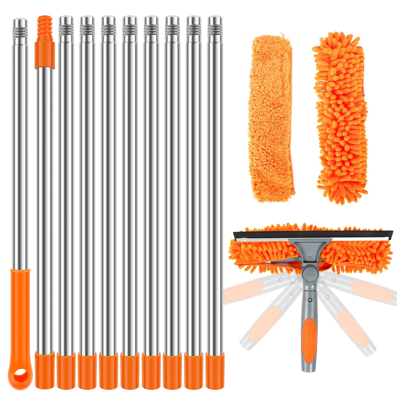 100-420cm Telescopic Window Cleaning Kit 2-in-1 Double Sided Squeegee & Duster Mop