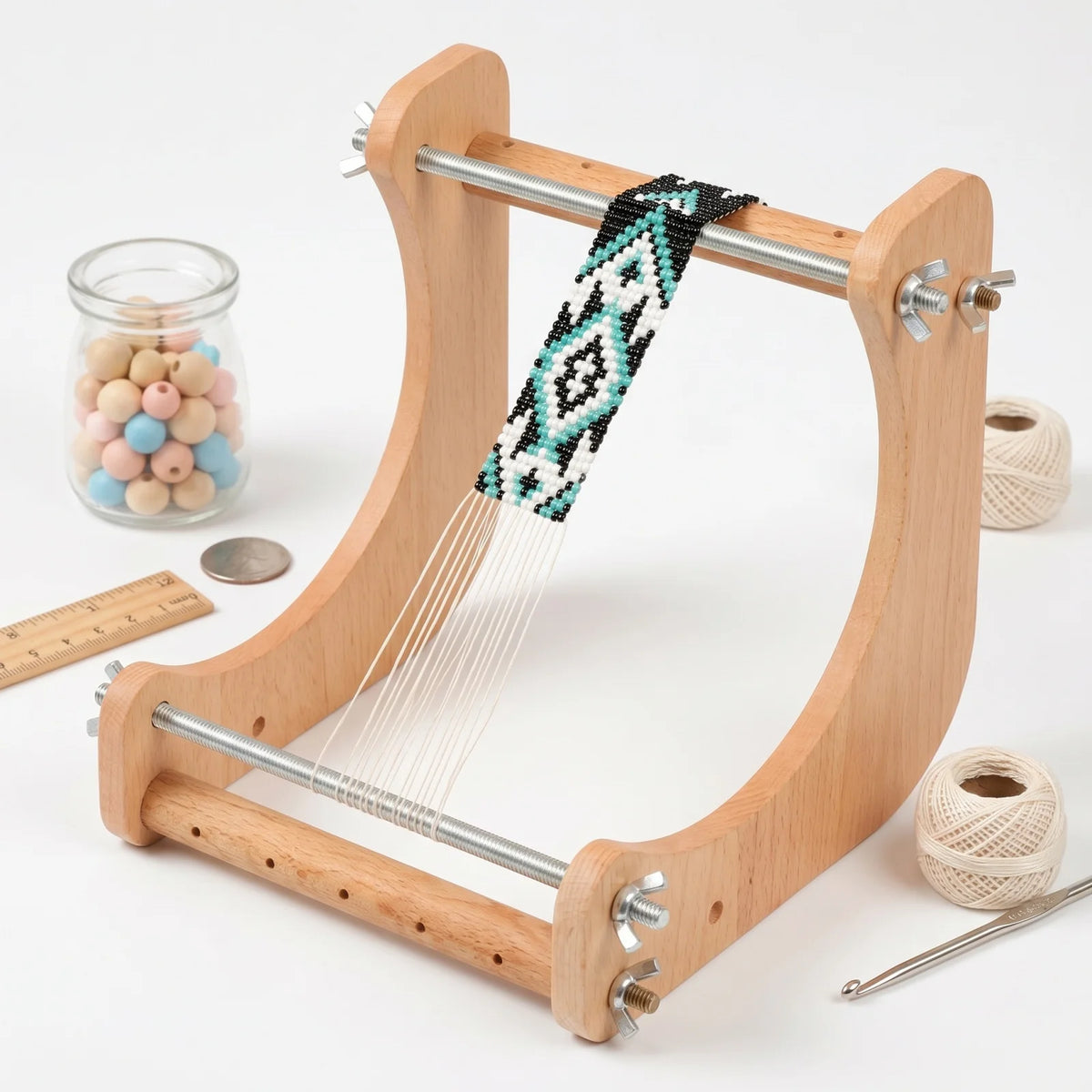 Adjustable Wooden Bead Loom Handcraft Weaving Tool for Bracelet and Jewelry Making