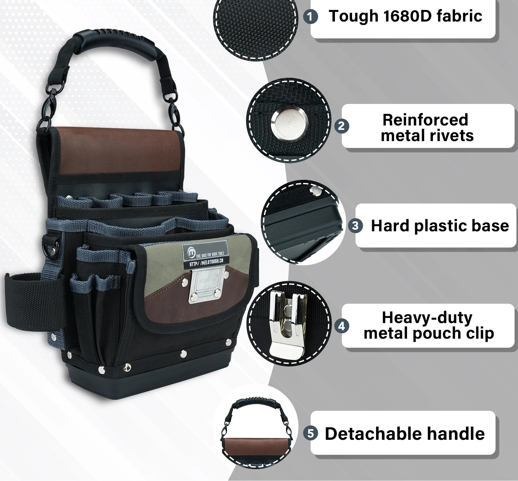 Portable Tool Pouch with Hard Bottom 26 Slot Open Top Tool Bag for Electrician Carpenter Maintenance