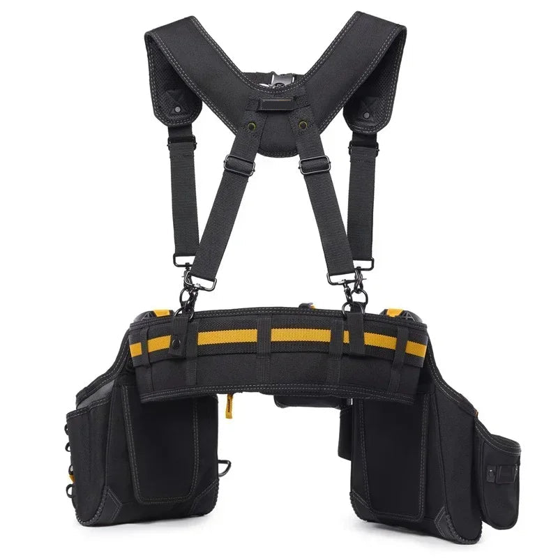 Heavy Duty Contractor Tool Belt Set 5 Piece Adjustable Waist Belt with Suspenders 36 Pocket Storage