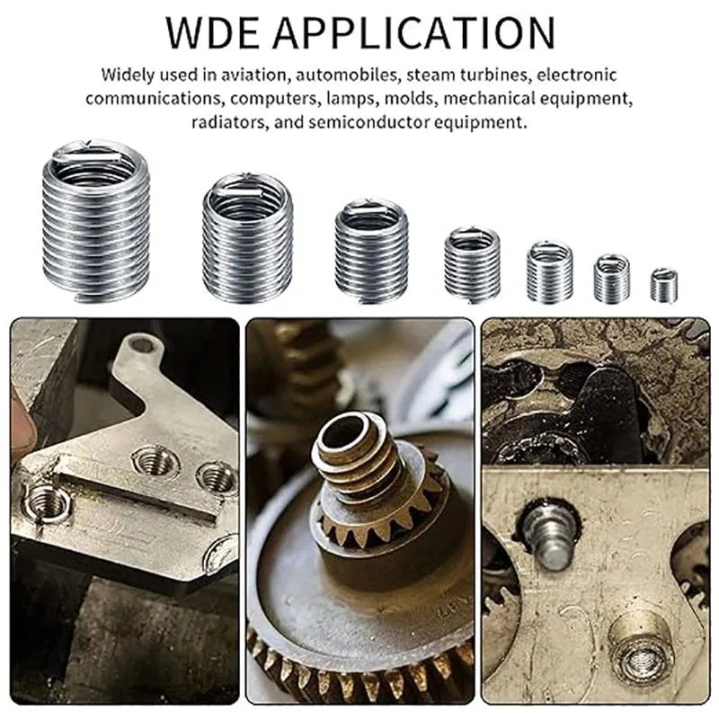 Threaded Insert Repair Kit 200 Piece Stainless Steel Thread Repair Set M3-M12 for Metalworking