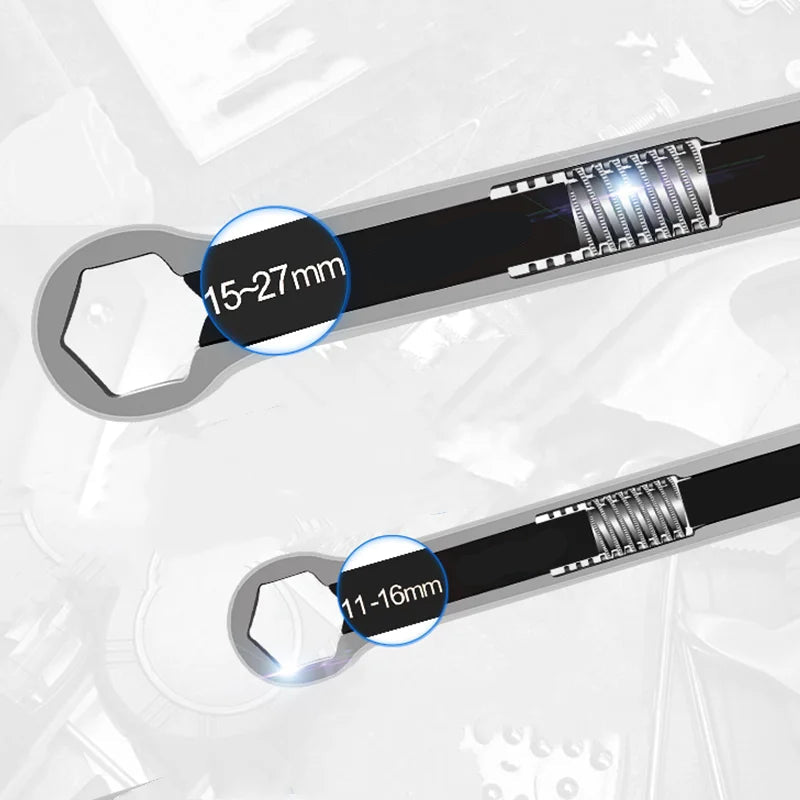 Heavy Duty Adjustable Spanner Set 5-19mm & 5-27mm Double End Rotating Flexible Wrench for Automotive Repair