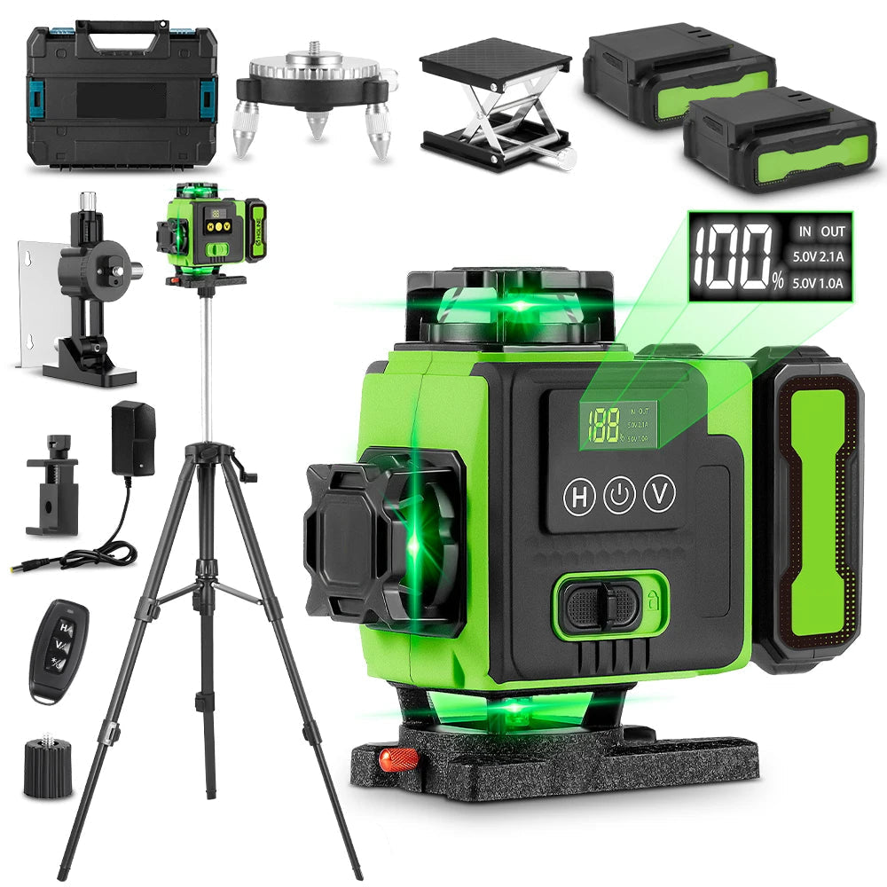 Rechargeable 16 Line Laser Level with APP Remote, Power Display and Adjustable Tripod
