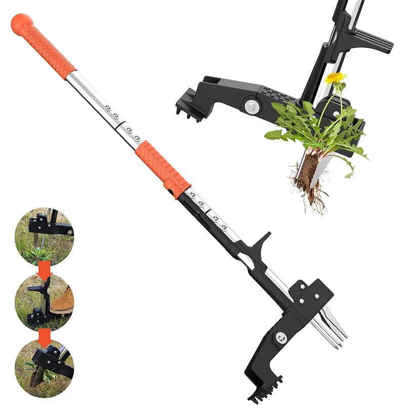Heavy Duty Stand Up Garden Weeder with 4 Claw Root Remover and Foot Pedal for Lawn and Yard Weed Removal