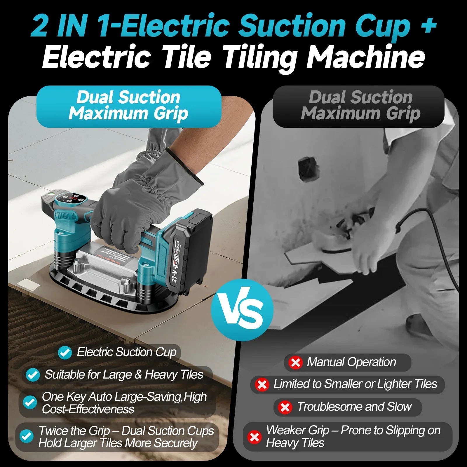 Cordless Tile Laying Machine 9 Speed Vibration Leveling Tool with 400kg Suction Capacity