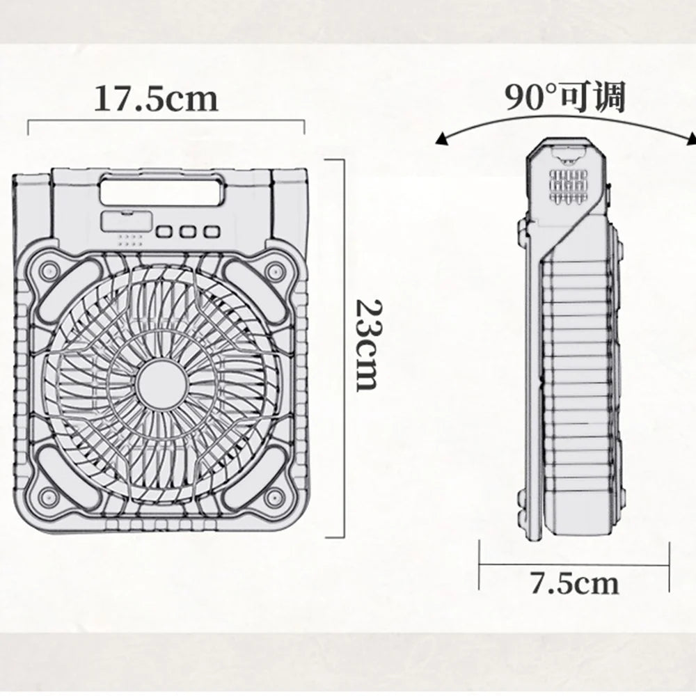 Rechargeable Solar Camping Fan with LED Lantern 7800mAh Battery 4 Speed Portable Table Fan