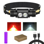 Portable USB Type C Rechargeable LED Headlamp with White and Red Light Waterproof Head Torch