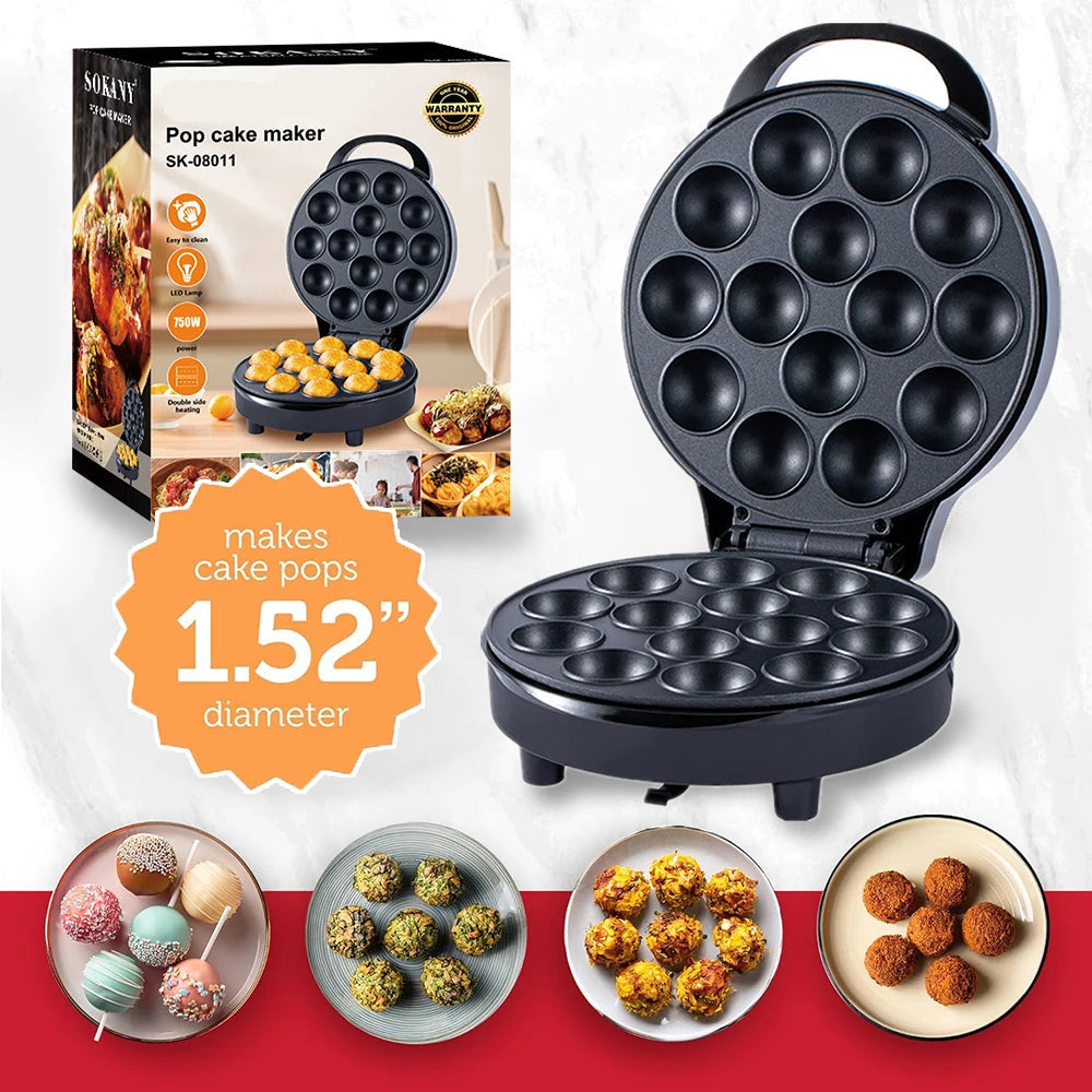 Electric 14 Hole Cake Pop and Takoyaki Maker 750W with Non-Stick Cooking Surface