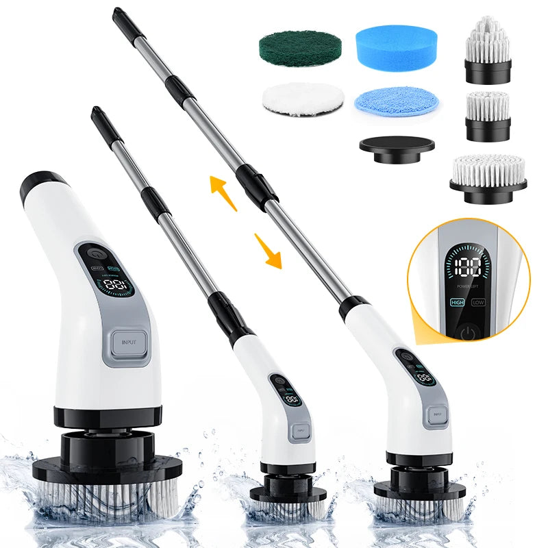 Cordless Electric Spin Cleaning Brush with Extendable Handle Rechargeable 7-in-1 Multi Surface Scrubber