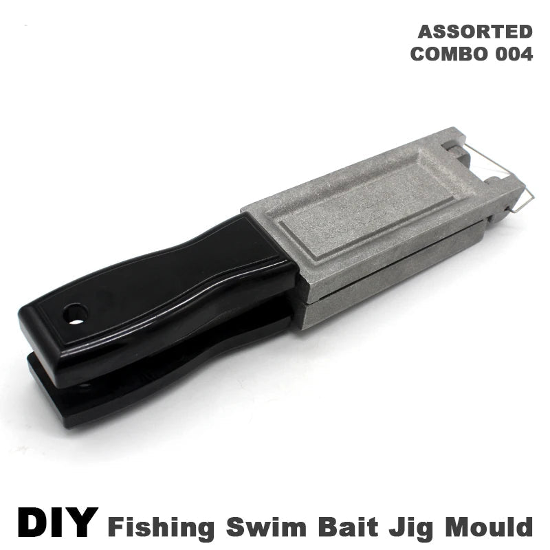 Fishing Swim Bait Jig Head Mould 97 Piece DIY Kit with 4 Cavities Hooks Eyes and Eye Pins