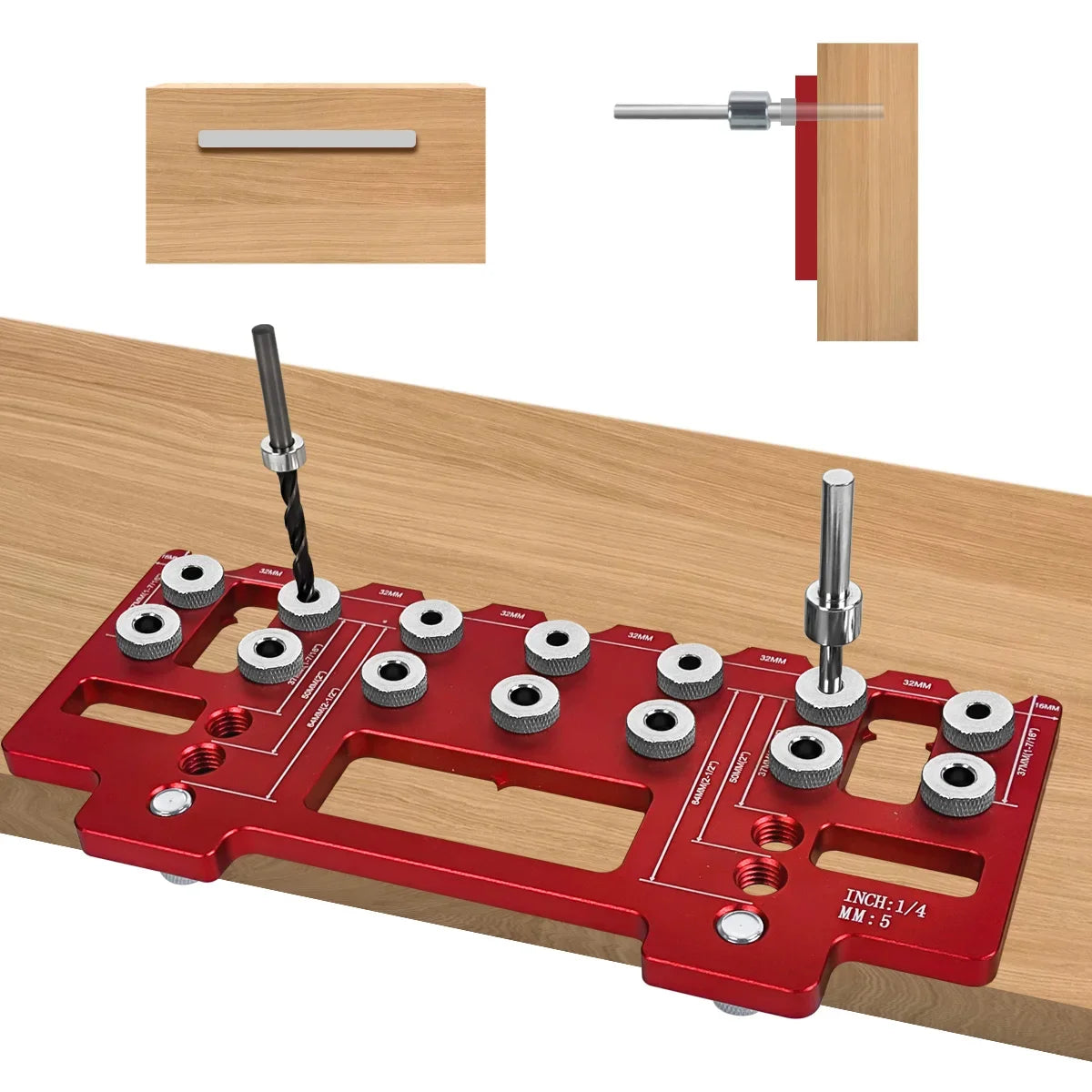 Adjustable Shelf Pin Drilling Guide Jig, Aluminum Cabinet Handle Punch Locator Set