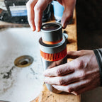 Portable Vacuum Pressure Coffee Maker with Insulated Travel Mug Stainless Steel Hand Powered Coffee Brewer