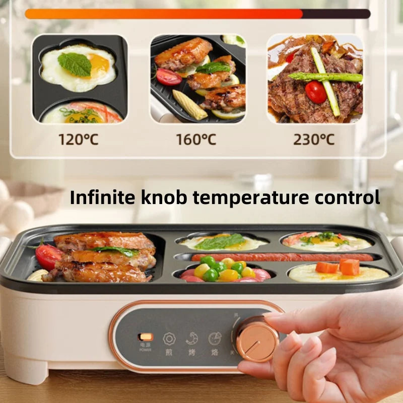 Compact 3-in-1 Breakfast Maker 800W Non-Stick Grill Pan for Eggs Sandwiches Sausages